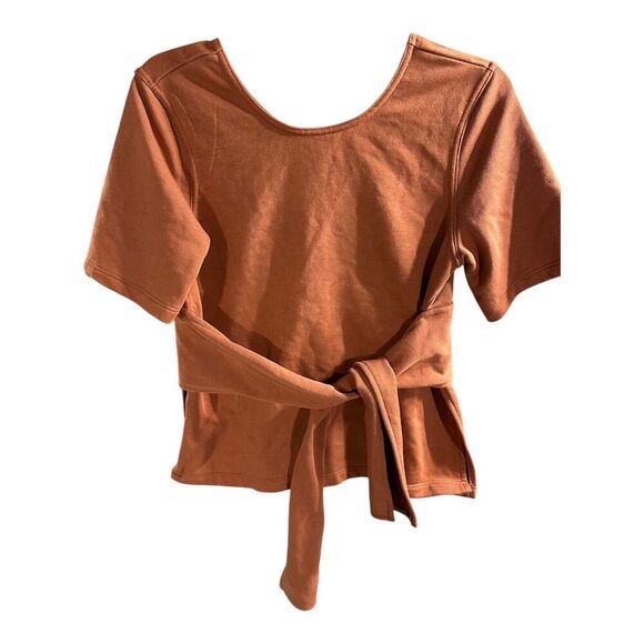NIKE YOGA STUDIO WOMENS SHORT SLEEVE TRAINING WRAP TOP  Burnt Orange‎ Small - Picture 1 of 6